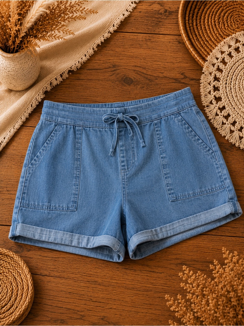 Como Vintage Women's Blue Denim Shorts Large